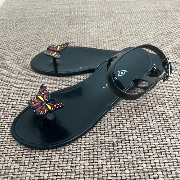 Sperry Black Jelly Sandals with Multicolor Butterfly Accent Size 8 - Picture 6 of 7